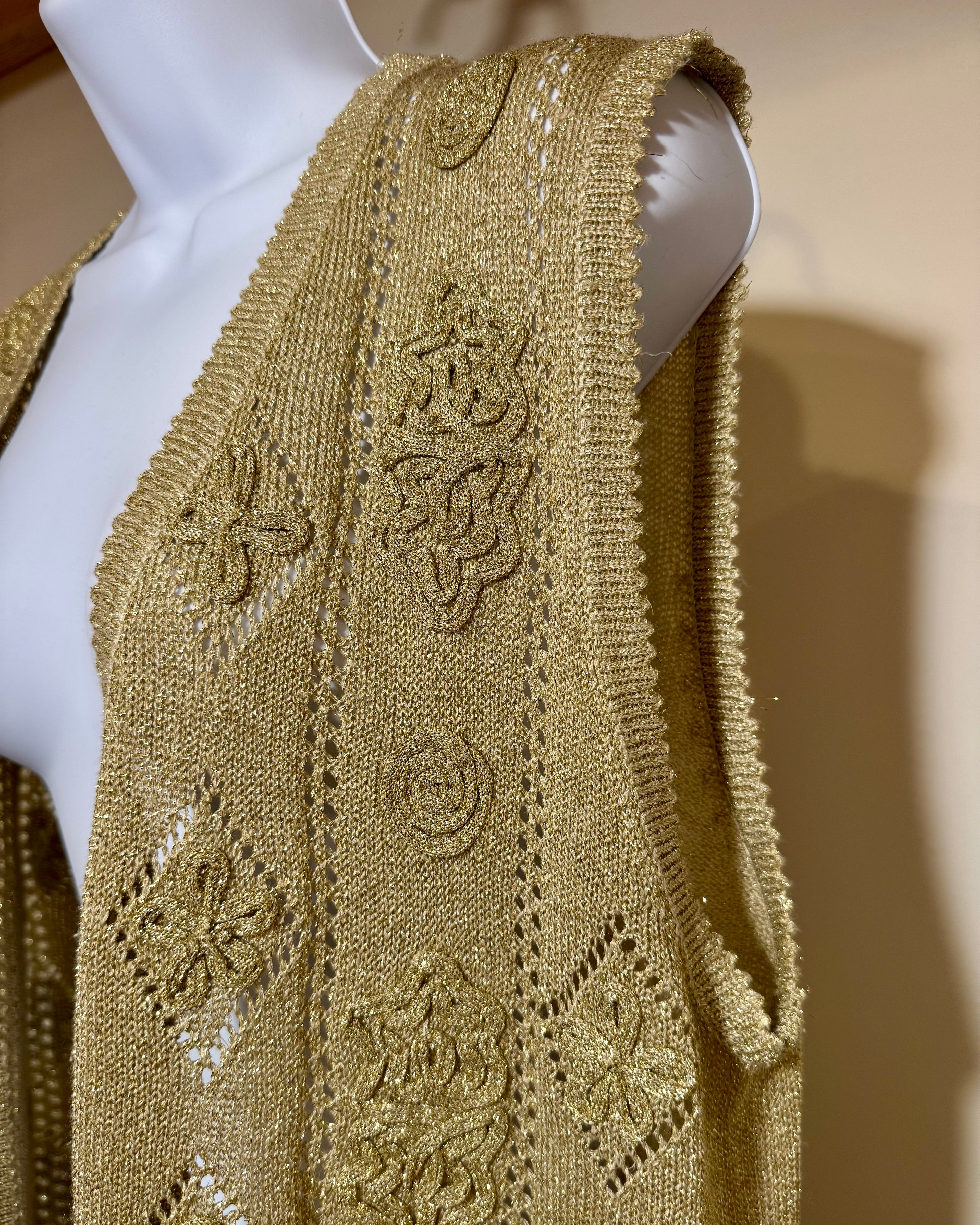 Vintage GOLD tone METALLIC knit cardigan vest - Consigned with VARDO Vintage & Valuables vvvardo.ca