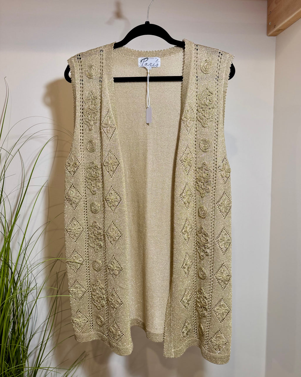 Vintage GOLD tone METALLIC knit cardigan vest - Consigned with VARDO Vintage & Valuables vvvardo.ca