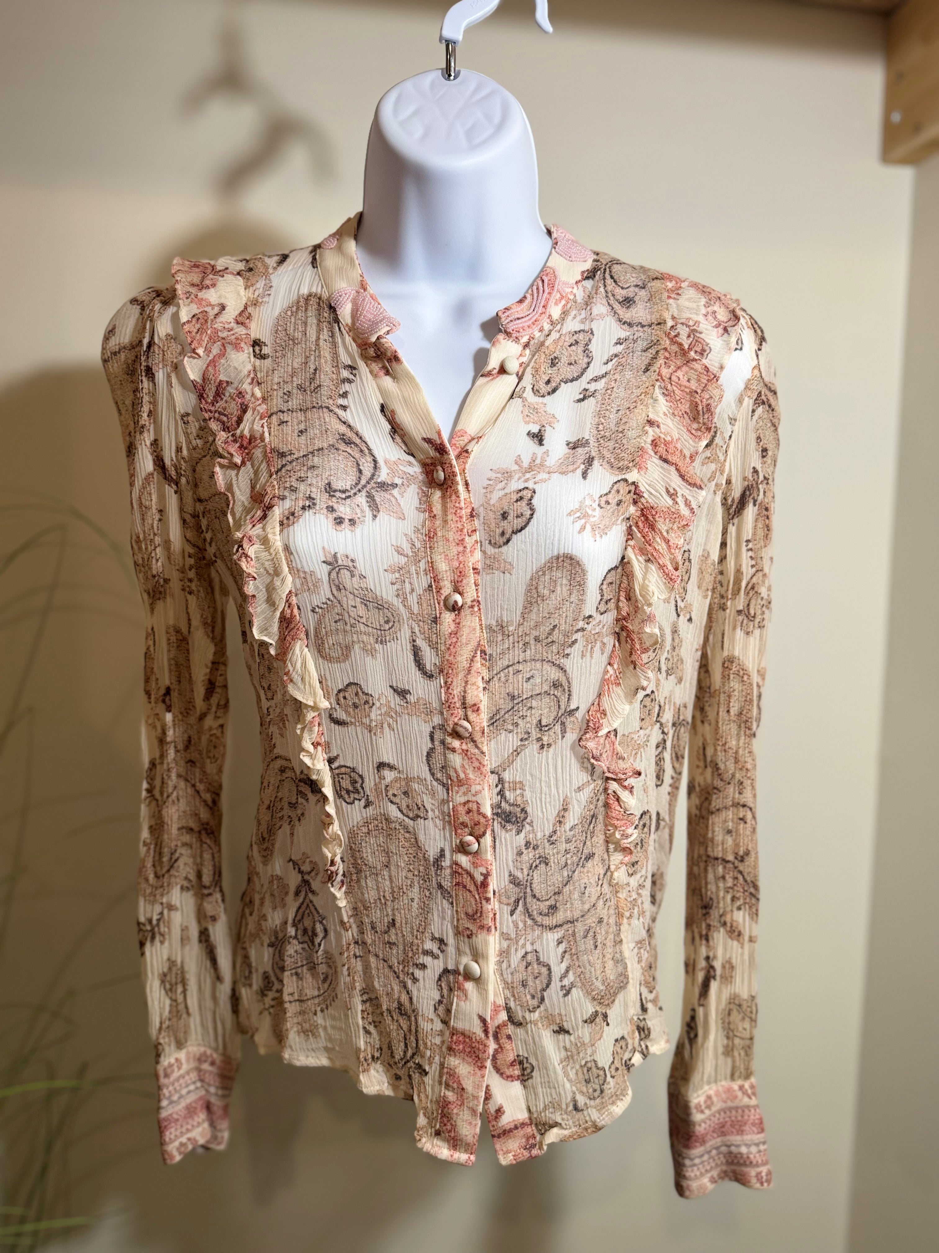 HEMANT & NANDITA RUFFLE BLOUSE WITH EMBELLISHED COLLAR - Consigned with VARDO Vintage & Valuables vvvardo.ca