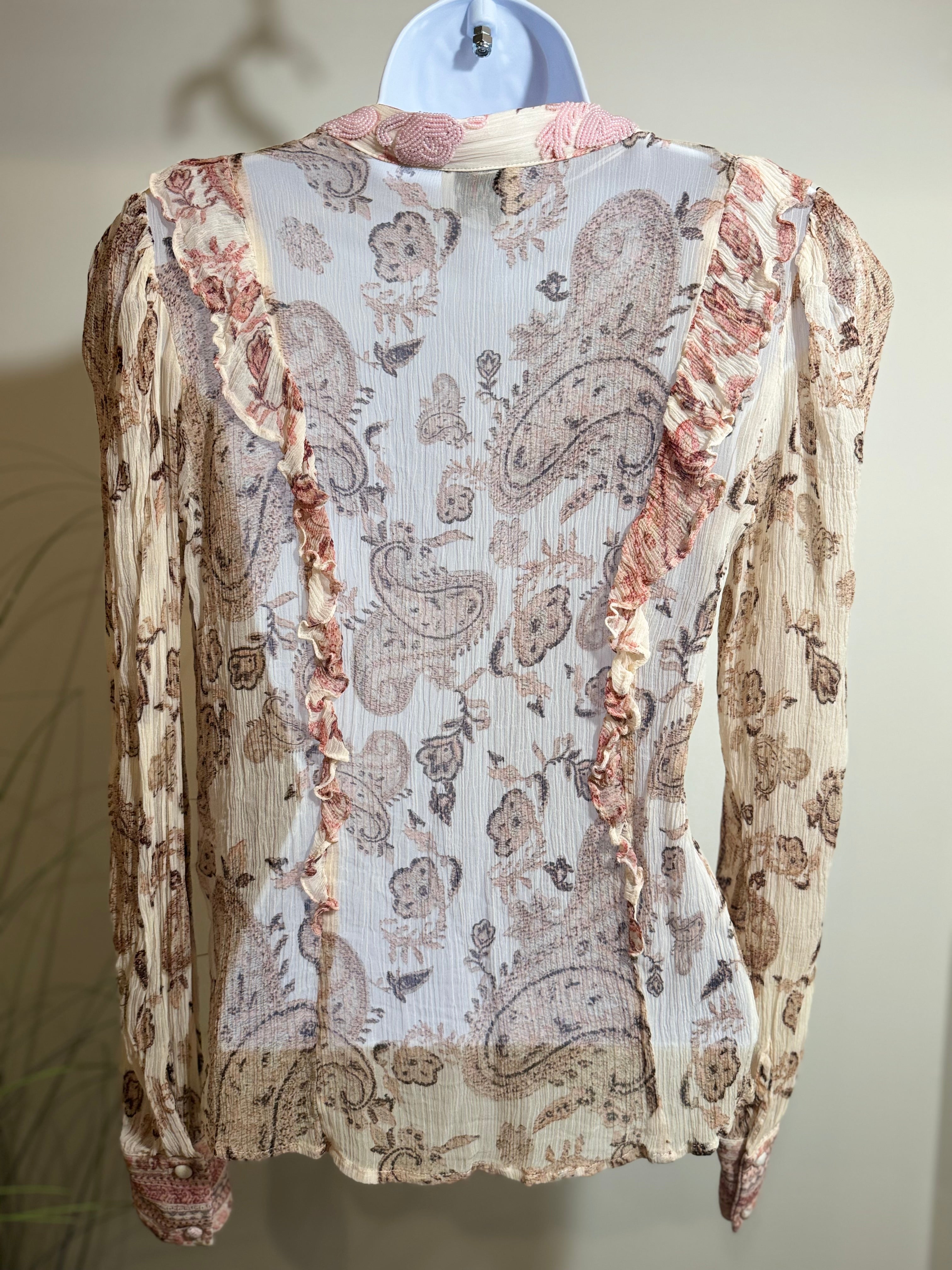 HEMANT & NANDITA RUFFLE BLOUSE WITH EMBELLISHED COLLAR - Consigned with VARDO Vintage & Valuables vvvardo.ca