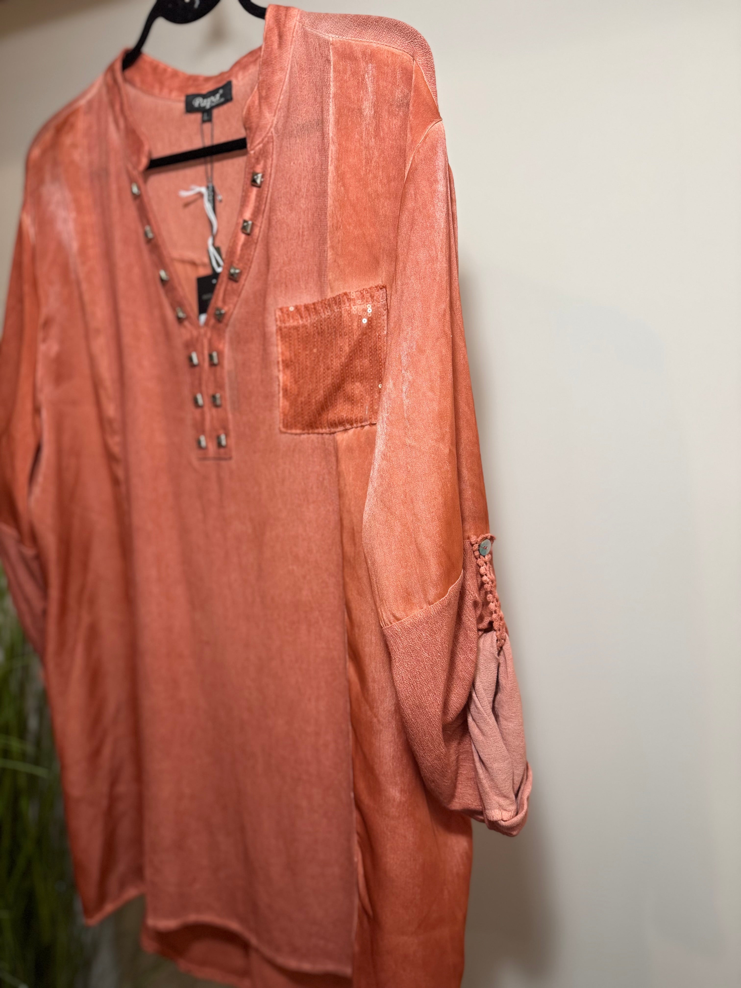 PAPA VANCOUVER STUDDED TUNIC TOP- Consigned with VARDO Vintage & Valuables vvvardo.ca