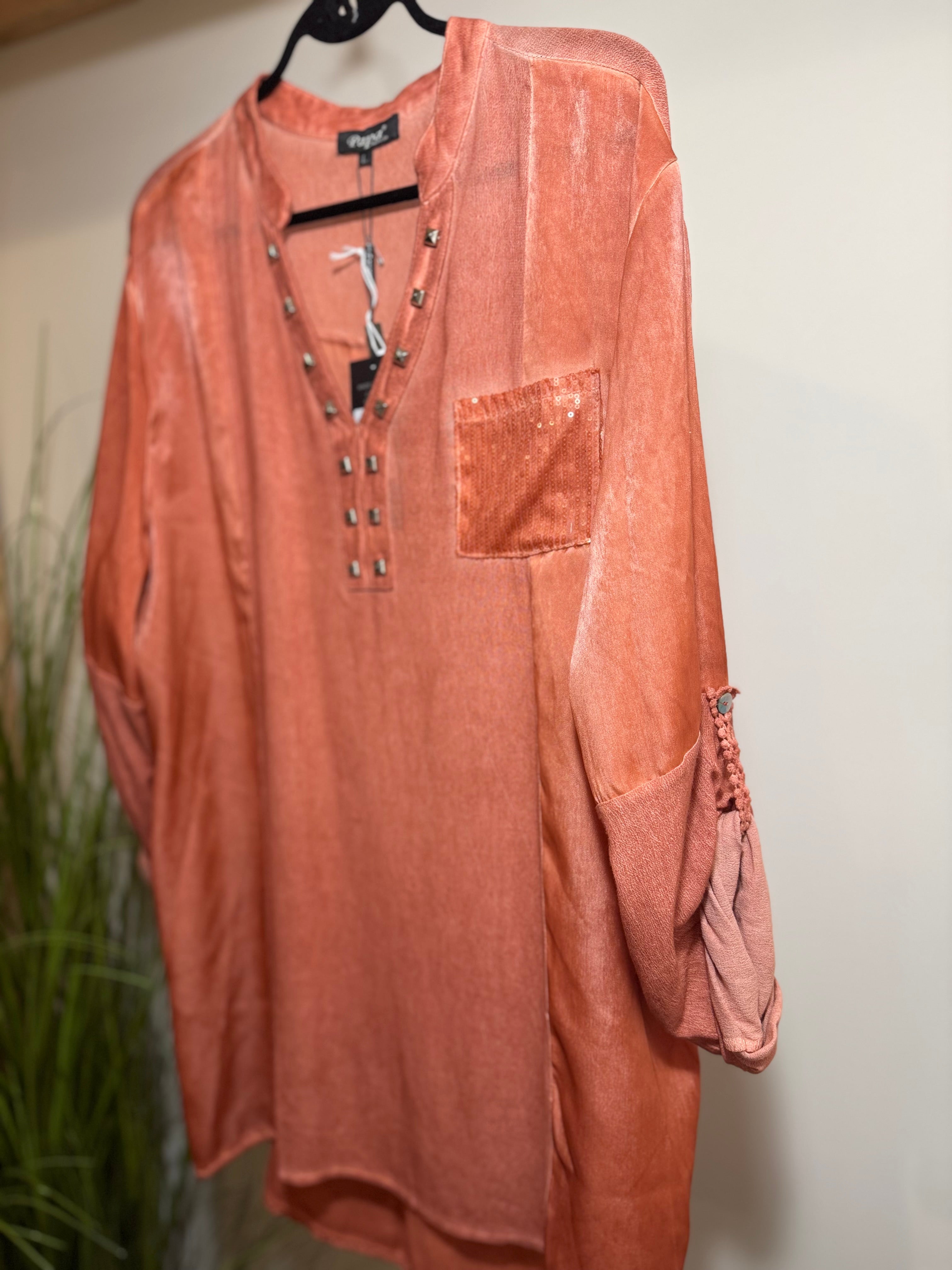 PAPA VANCOUVER STUDDED TUNIC TOP- Consigned with VARDO Vintage & Valuables vvvardo.ca