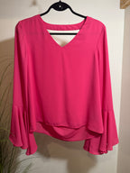 pink SUZY SHIER blouse with large ruffle FLOUNCY SLEEVES - Consigned with VARDO Vintage & Valuables vvvardo.ca