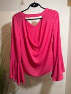 pink SUZY SHIER blouse with large ruffle FLOUNCY SLEEVES - Consigned with VARDO Vintage & Valuables vvvardo.ca