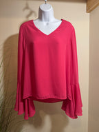 pink SUZY SHIER blouse with large ruffle FLOUNCY SLEEVES - Consigned with VARDO Vintage & Valuables vvvardo.ca