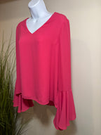 pink SUZY SHIER blouse with large ruffle FLOUNCY SLEEVES - Consigned with VARDO Vintage & Valuables vvvardo.ca