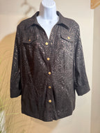 JM Collection Faux Suede Jacket Shirt Petite Black Bronze Animal Print- Consigned with VARDO Vintage & Valuables vvvardo.ca