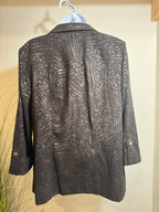 JM Collection Faux Suede Jacket Shirt Petite Black Bronze Animal Print- Consigned with VARDO Vintage & Valuables vvvardo.ca
