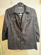 JM Collection Faux Suede Jacket Shirt Petite Black Bronze Animal Print- Consigned with VARDO Vintage & Valuables vvvardo.ca