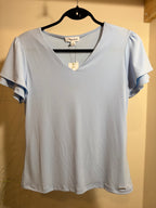 CALVIN KLEIN ruffle short sleeve SUIT BLOUSE- Consigned with VARDO Vintage & Valuables vvvardo.ca