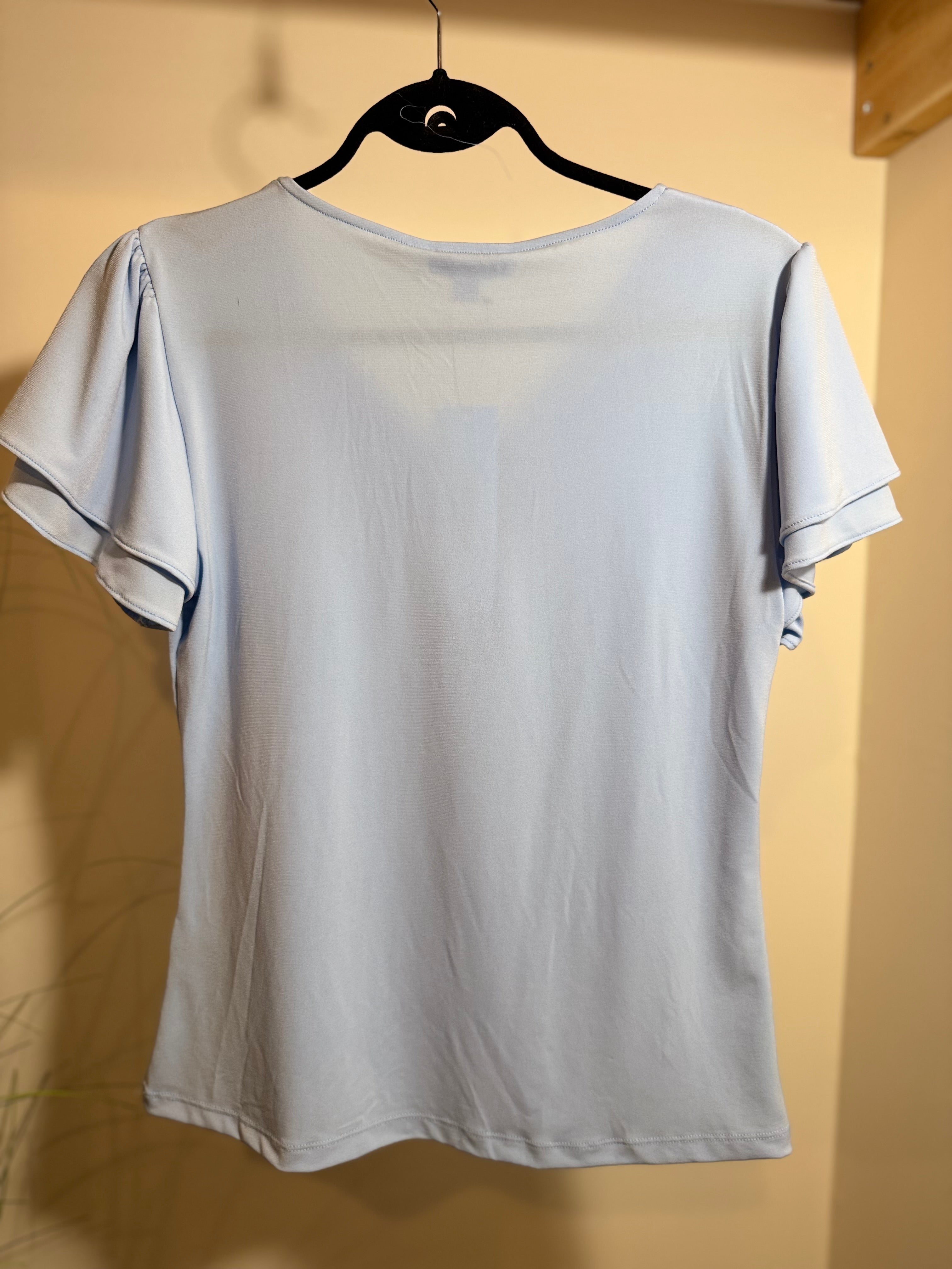 CALVIN KLEIN ruffle short sleeve SUIT BLOUSE- Consigned with VARDO Vintage & Valuables vvvardo.ca