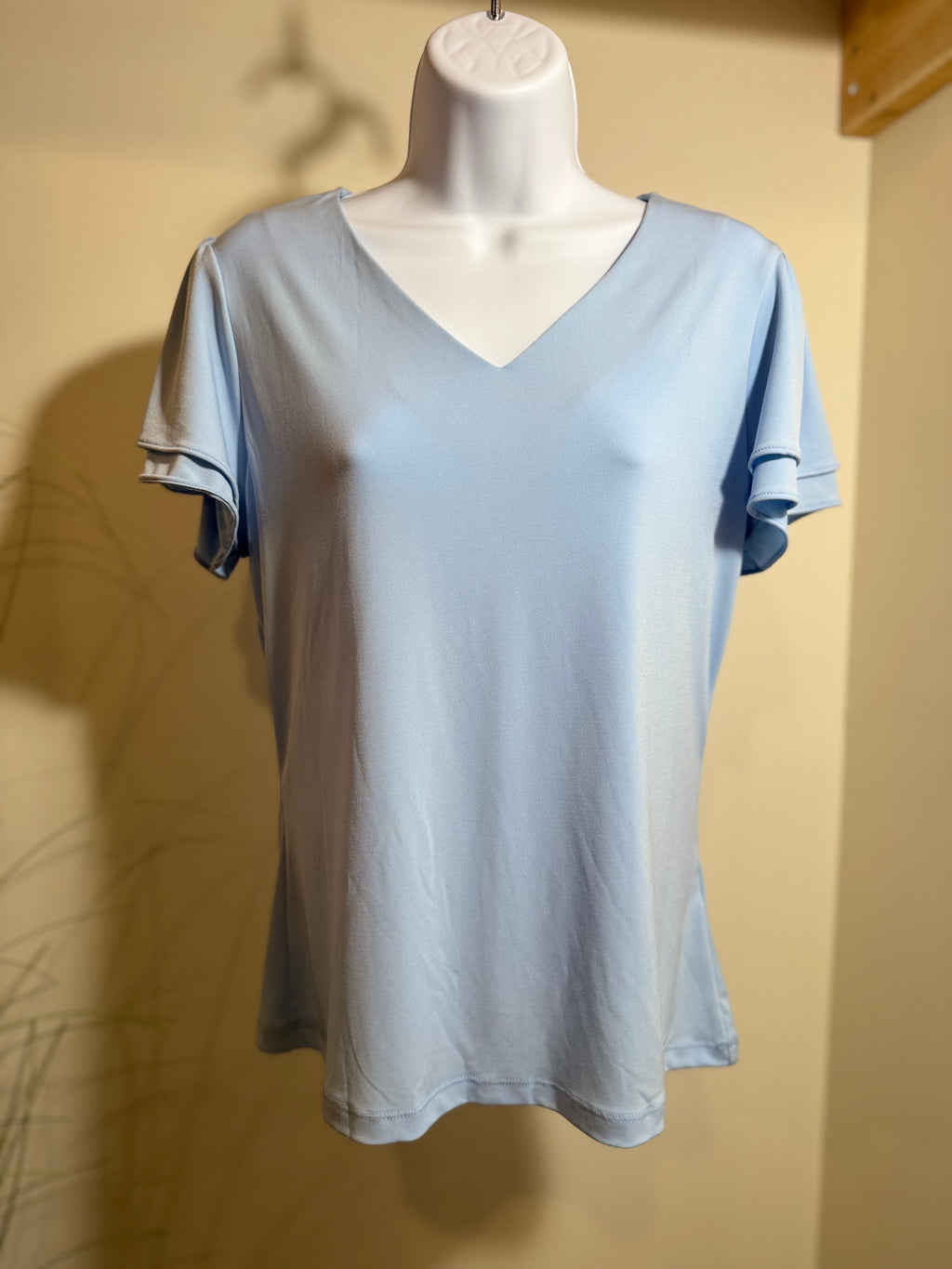 CALVIN KLEIN ruffle short sleeve SUIT BLOUSE- Consigned with VARDO Vintage & Valuables vvvardo.ca