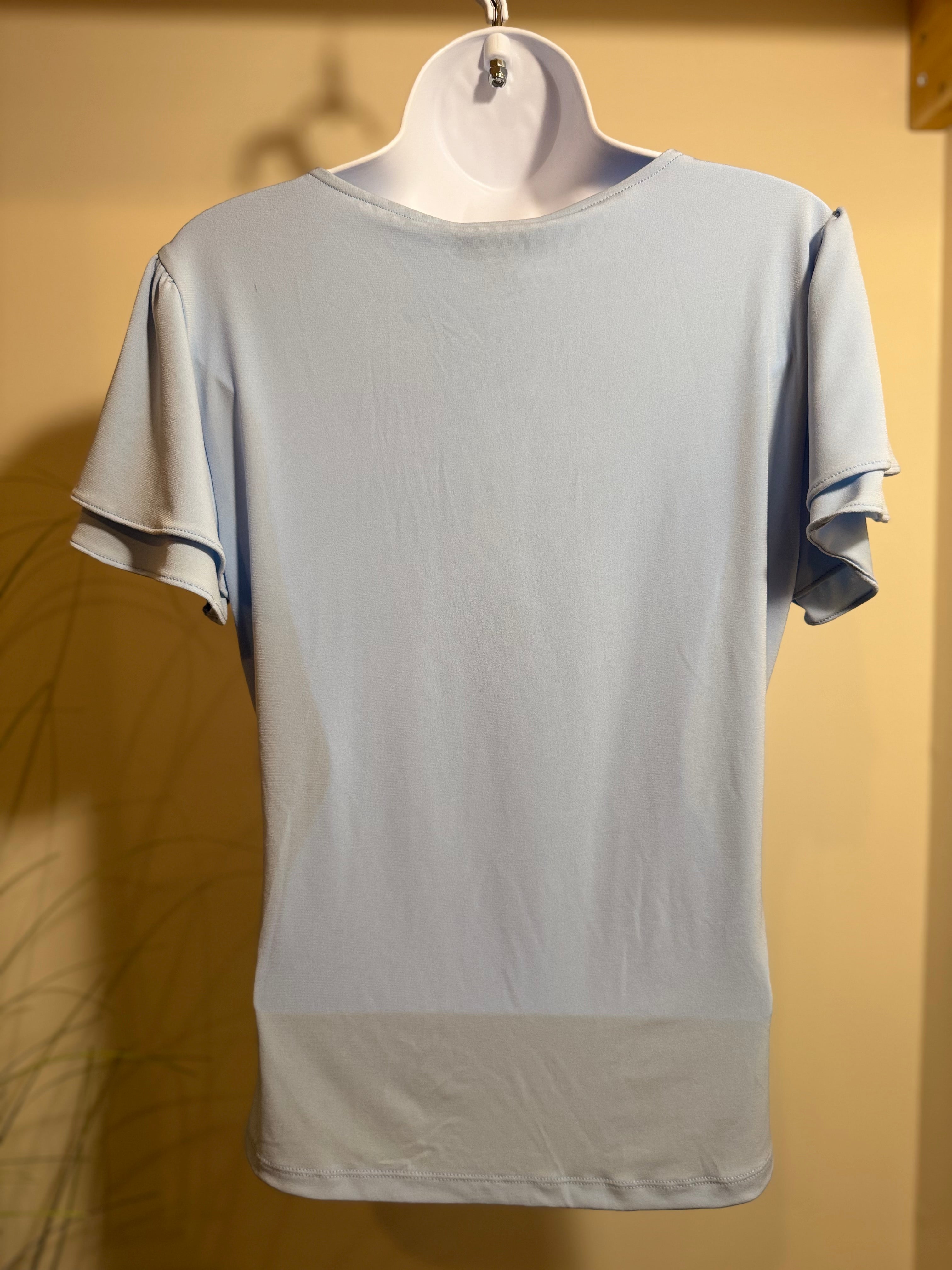 CALVIN KLEIN ruffle short sleeve SUIT BLOUSE- Consigned with VARDO Vintage & Valuables vvvardo.ca