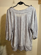 Silver coloured top with embellished round neckline- Consigned with VARDO Vintage & Valuables vvvardo.ca