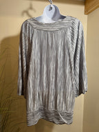 Silver coloured top with embellished round neckline- Consigned with VARDO Vintage & Valuables vvvardo.ca