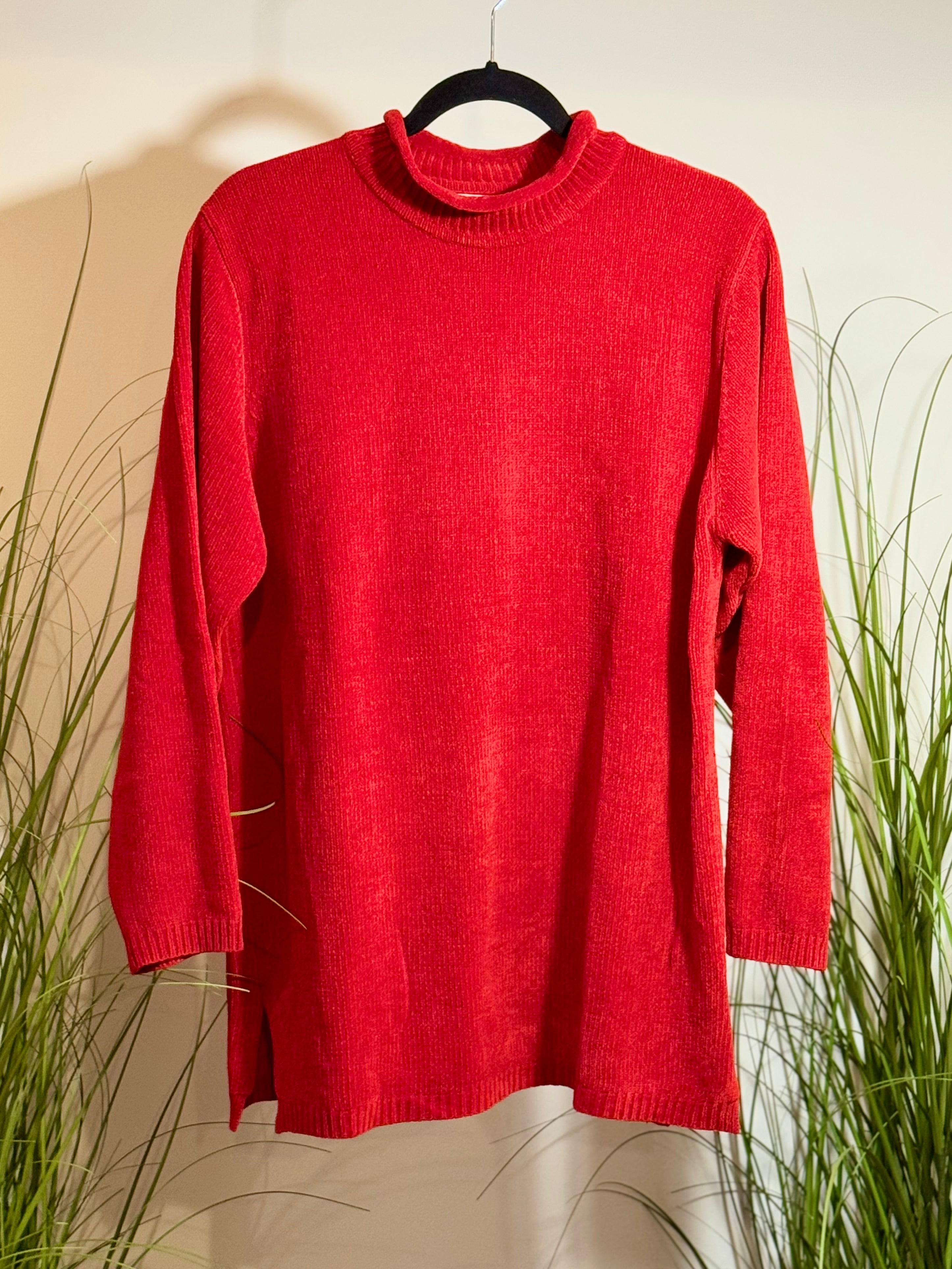 Vintage GLORIA VANDERBILT red chenille SWEATER- Consigned with VARDO Vintage & Valuables vvvardo.ca
