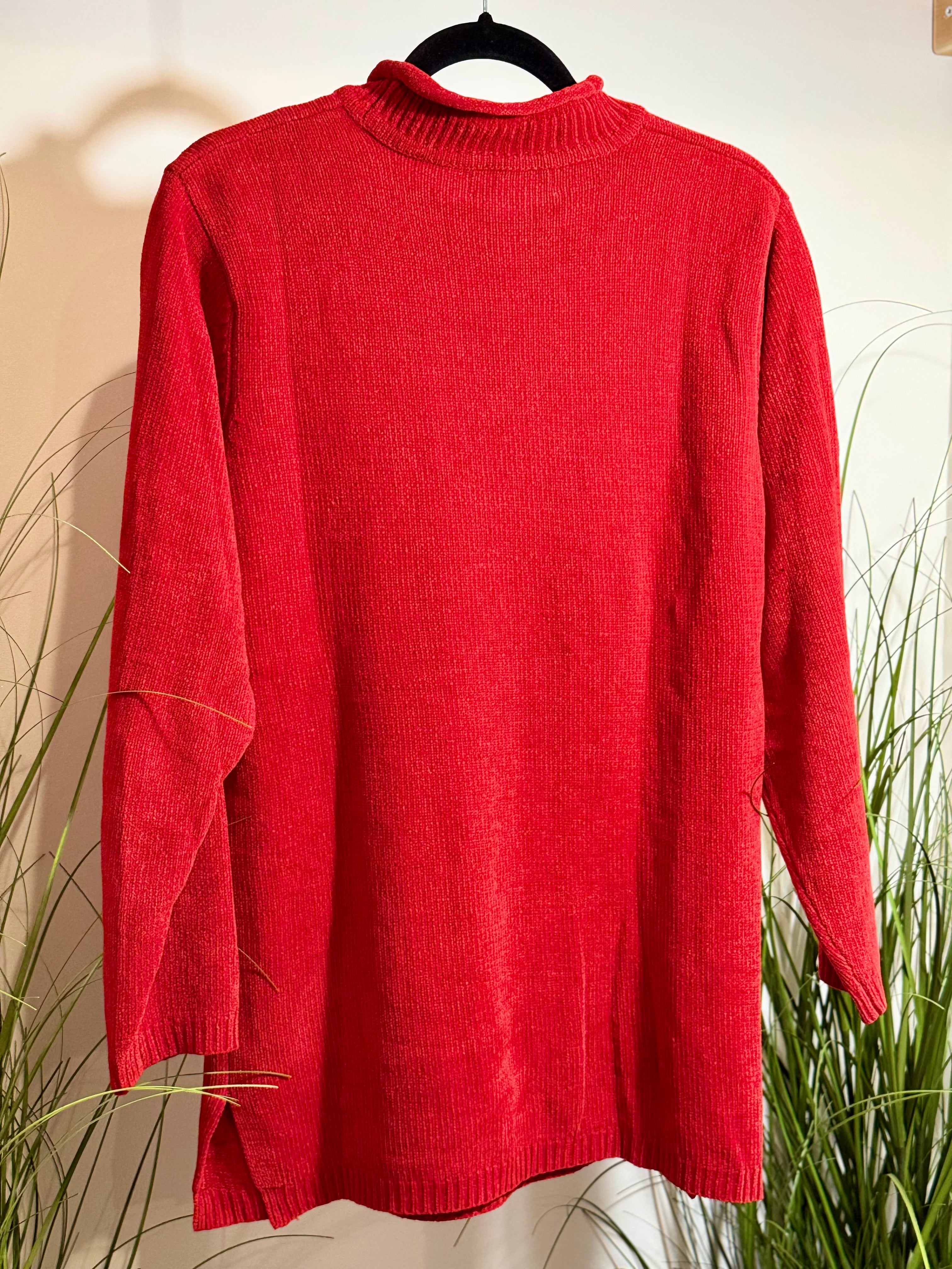 Vintage GLORIA VANDERBILT red chenille SWEATER- Consigned with VARDO Vintage & Valuables vvvardo.ca
