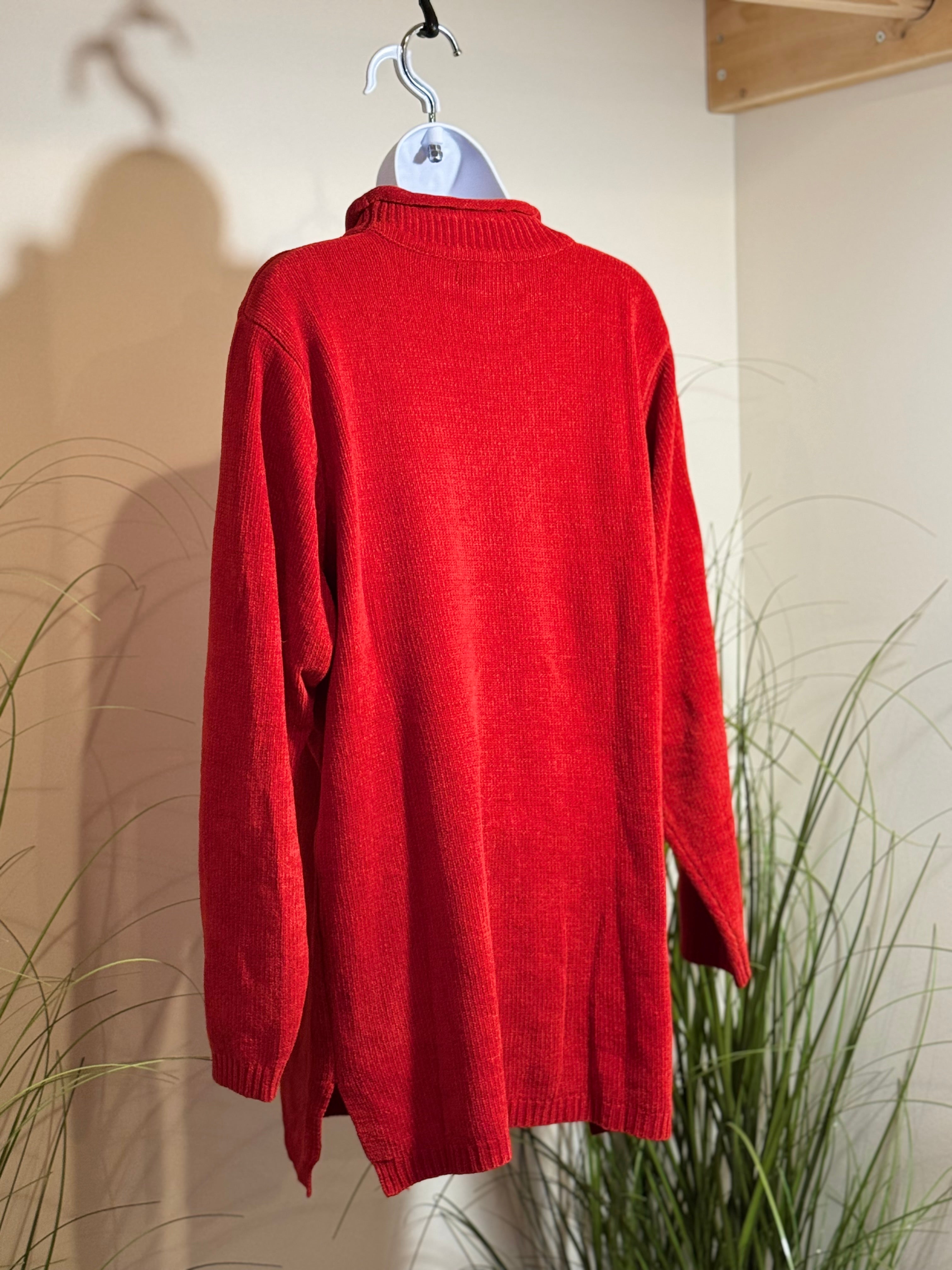 Vintage GLORIA VANDERBILT red chenille SWEATER- Consigned with VARDO Vintage & Valuables vvvardo.ca