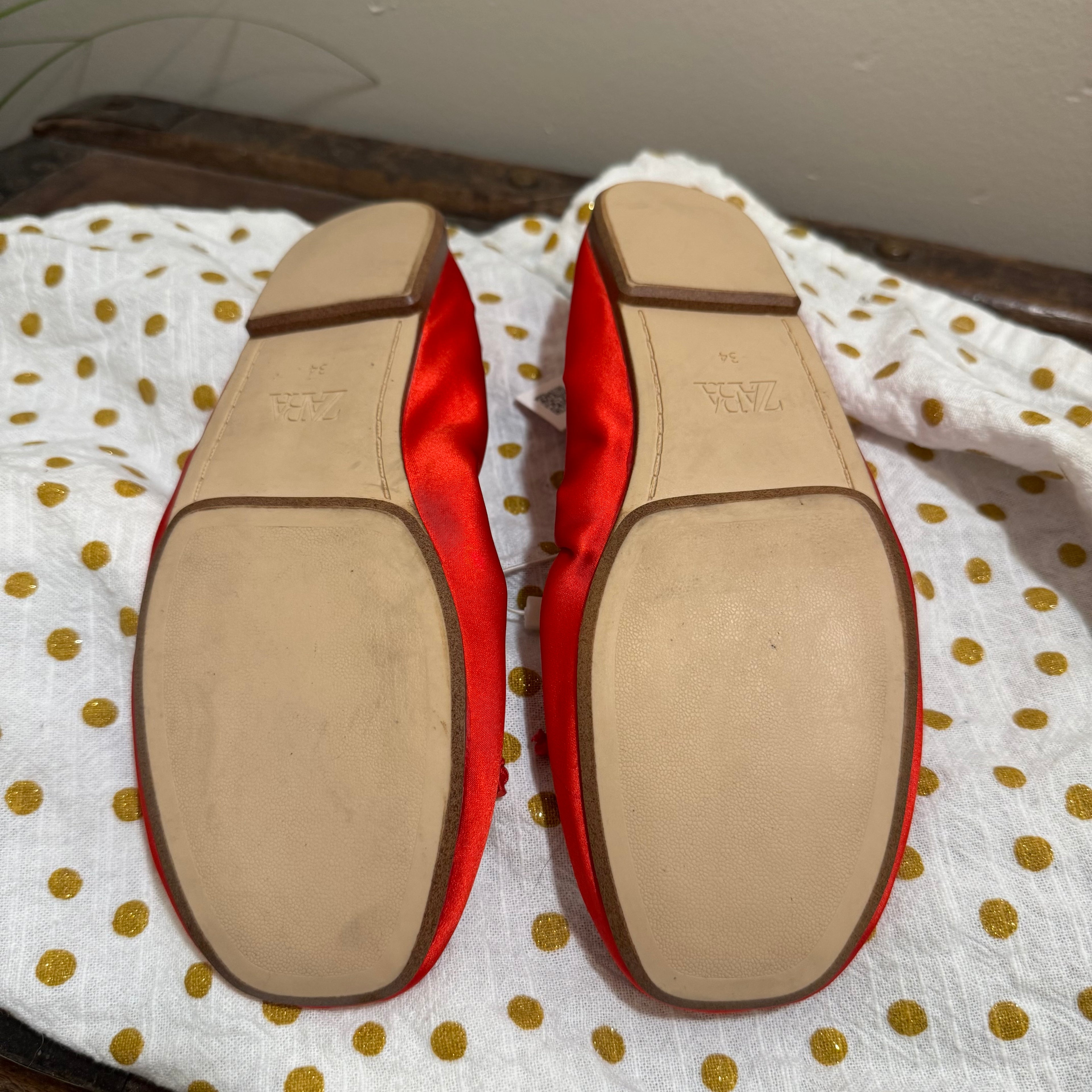 Zara Red Satin Ballet Flats - Bow Detail