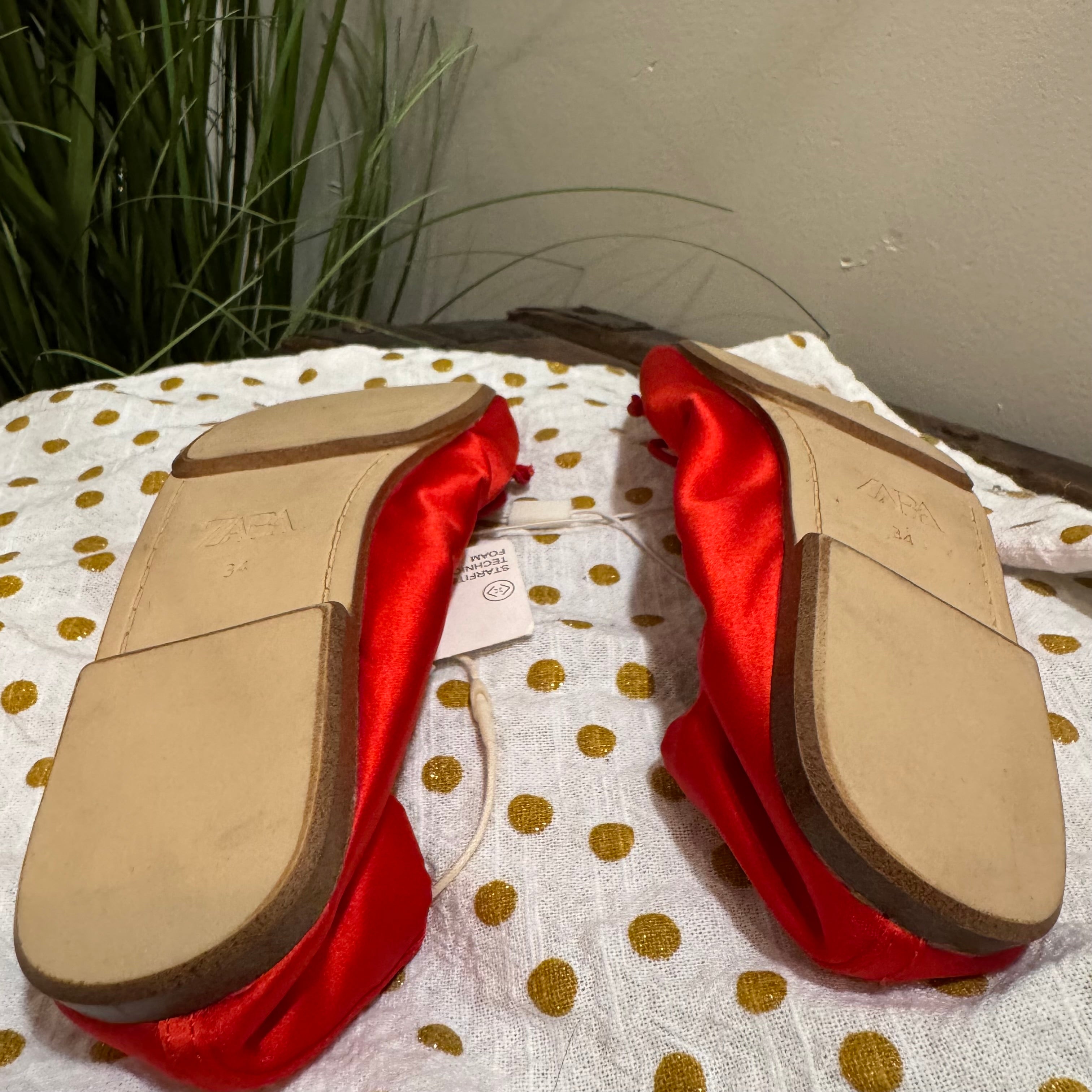 Zara Red Satin Ballet Flats - Bow Detail