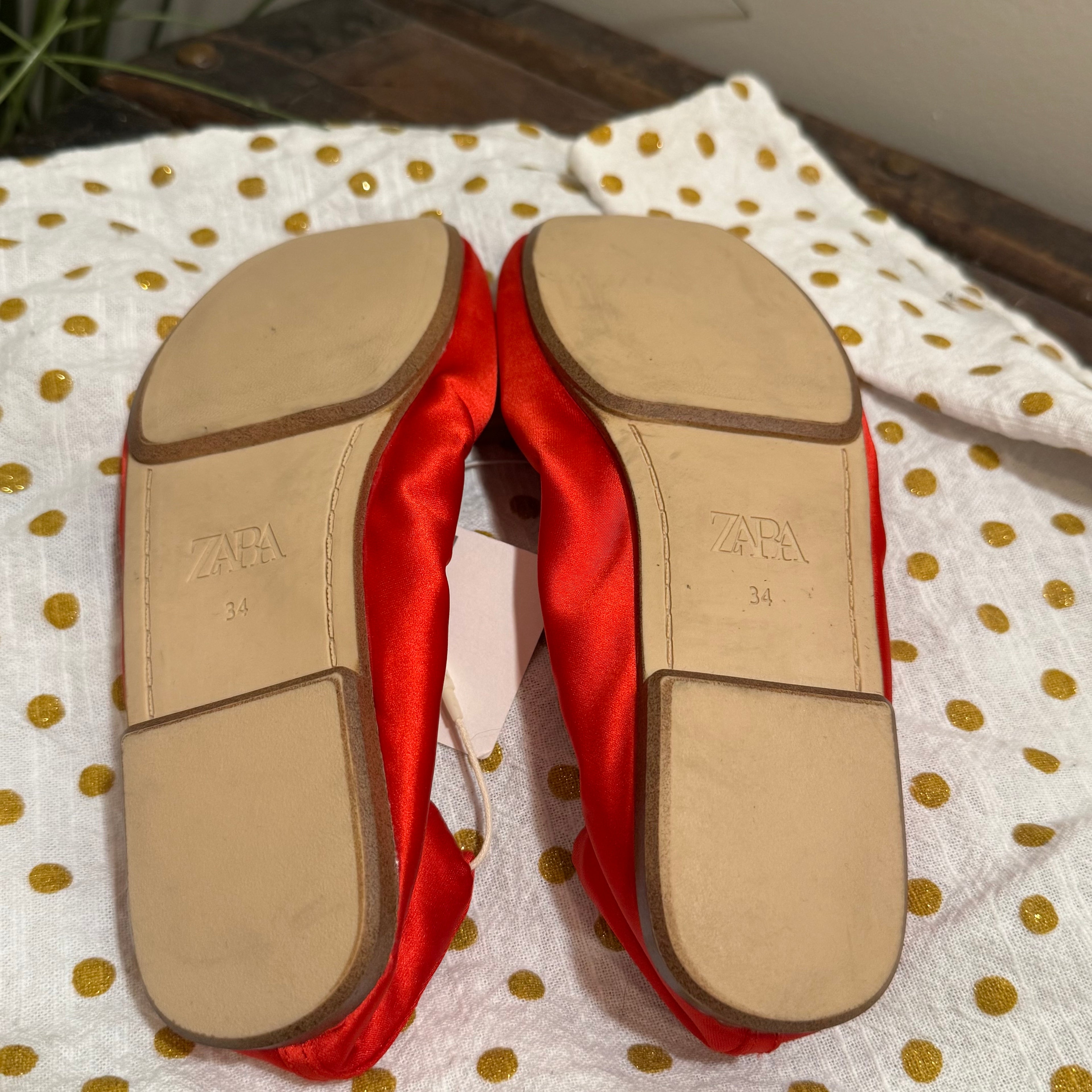 Zara Red Satin Ballet Flats - Bow Detail