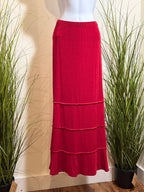 Vintage Long Red Skirt - Tiered A-line