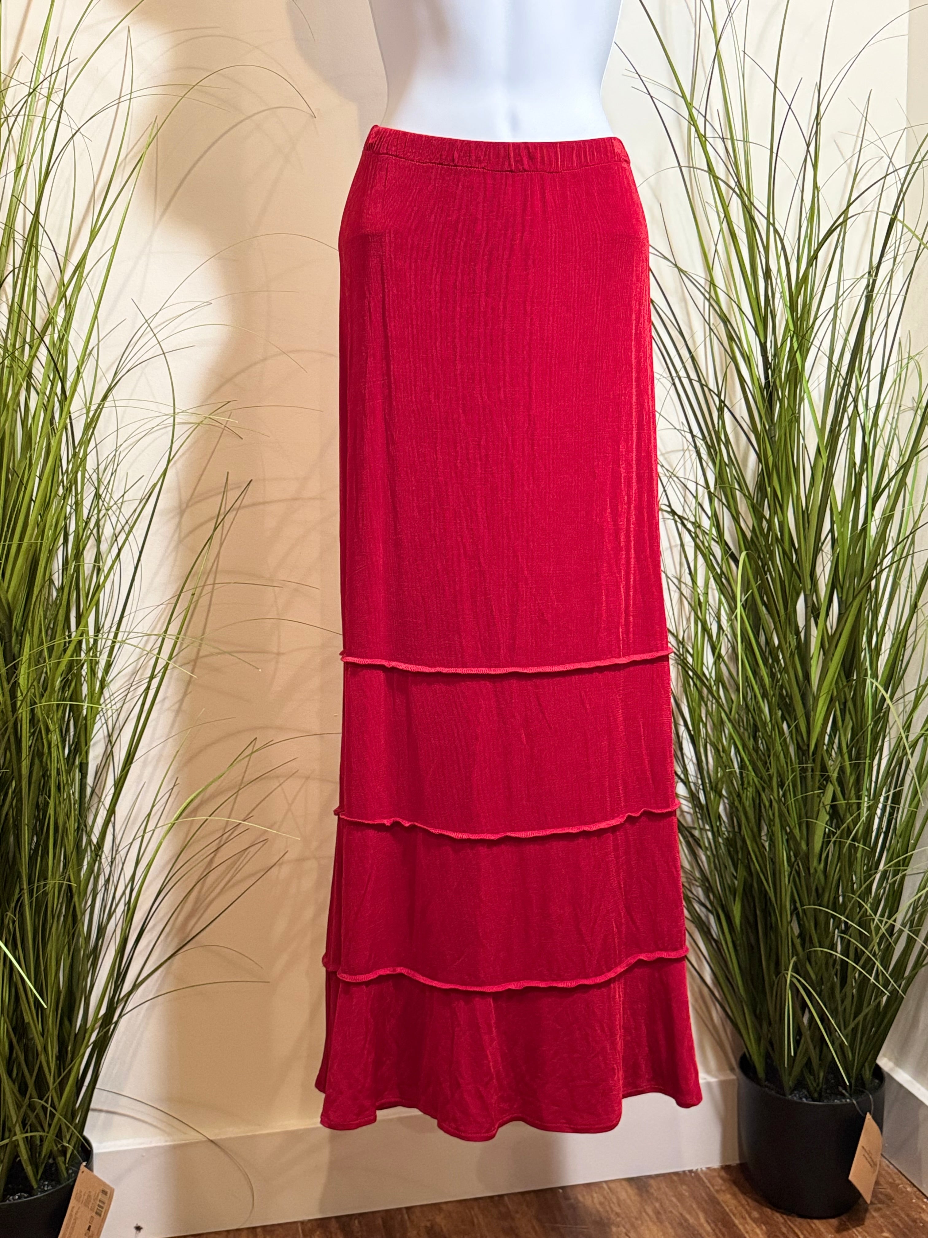 Vintage Long Red Skirt - Tiered A-line