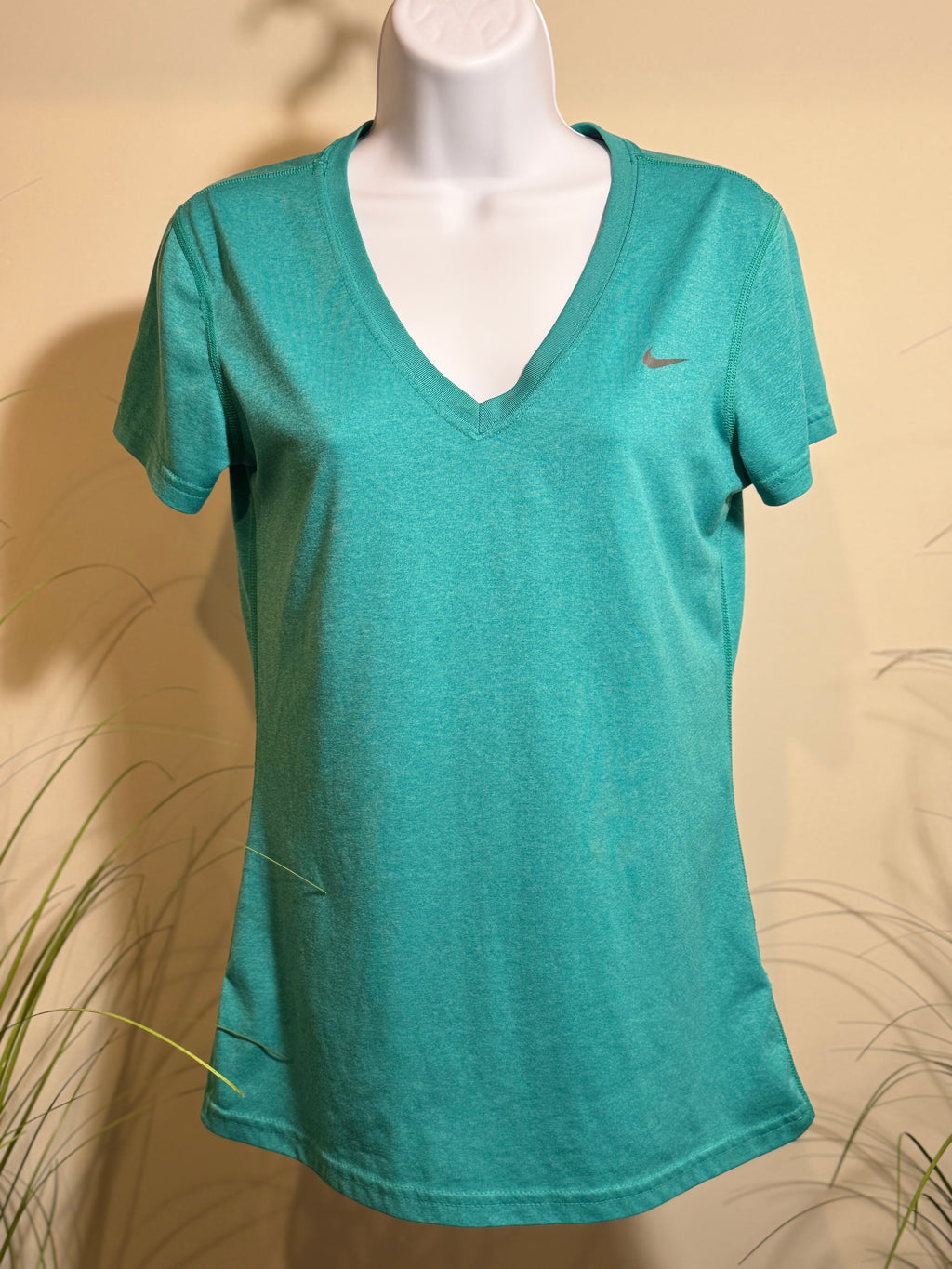 Nike Dri-Fit V-neck short sleeve top- Heathered Teal