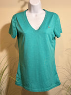 Nike Dri-Fit V-neck short sleeve top- Heathered Teal