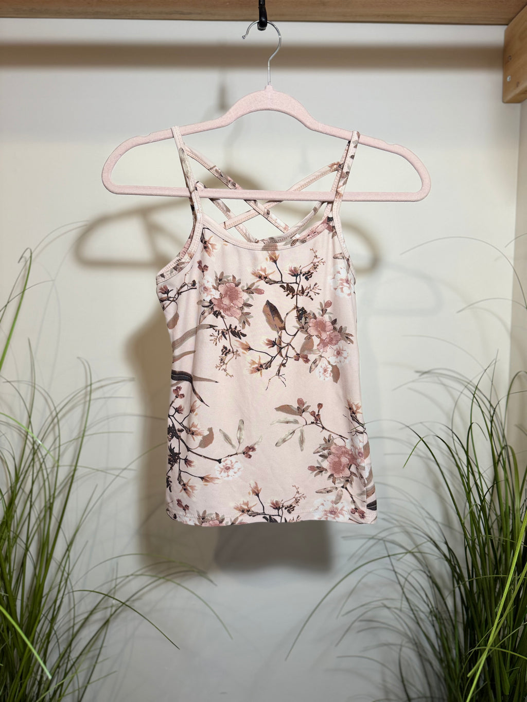Ardene Floral Strappy Tank Top- Soft Pink
