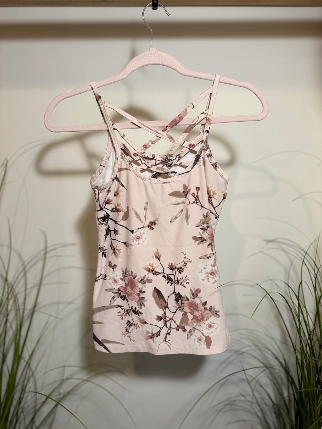 Ardene Floral Strappy Tank Top- Soft Pink
