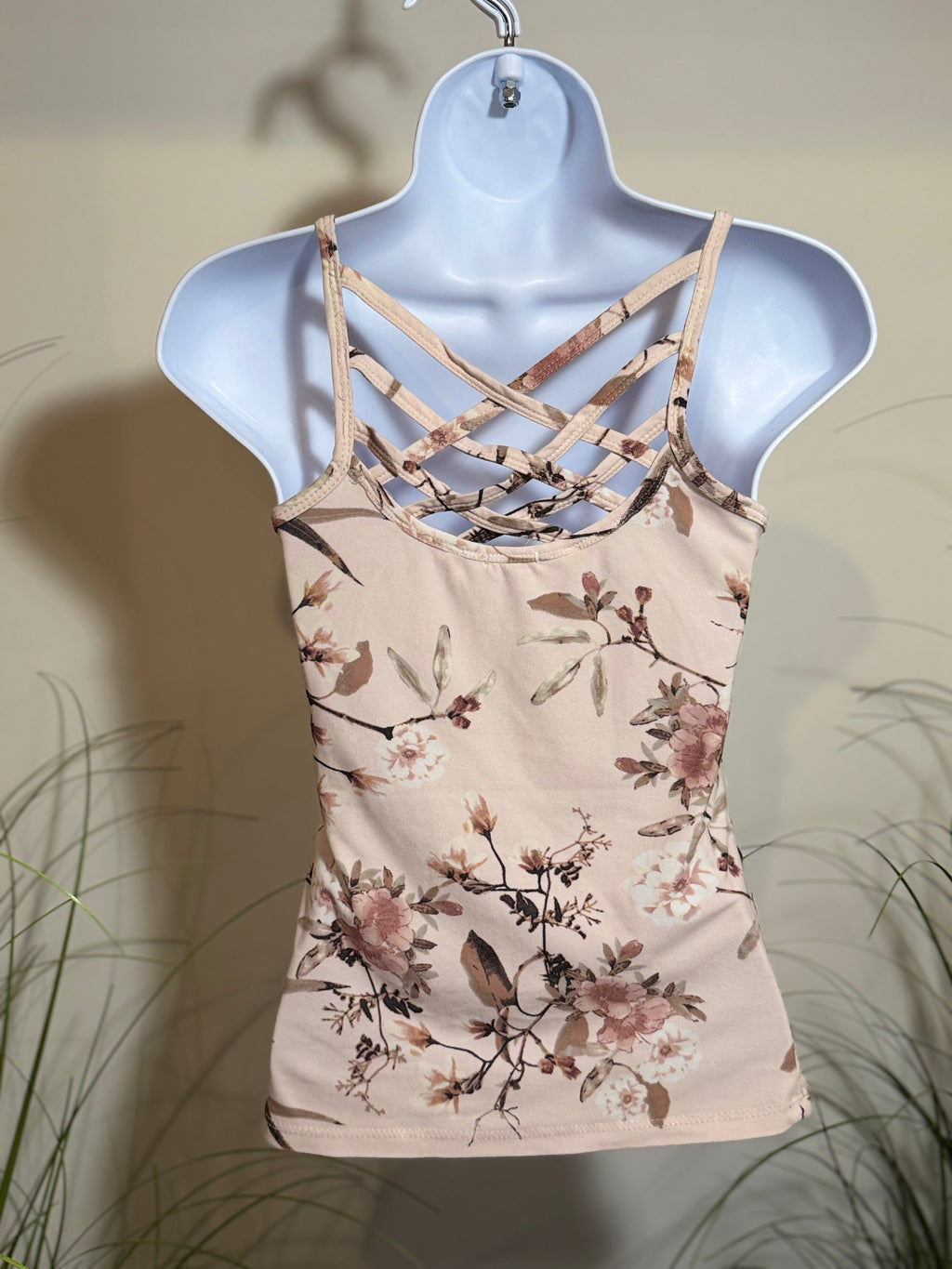 Ardene Floral Strappy Tank Top- Soft Pink