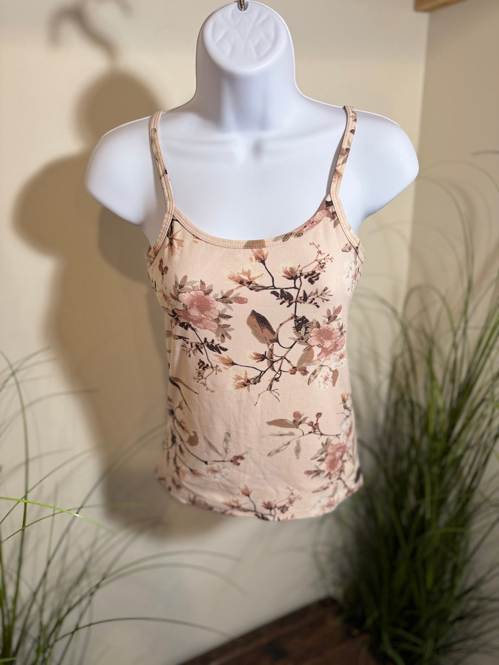 Ardene Floral Strappy Tank Top- Soft Pink