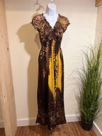 Kitschy Maxi Dress- Adjustable Fit Elasticized Neck, Bust and Sleeve Trim