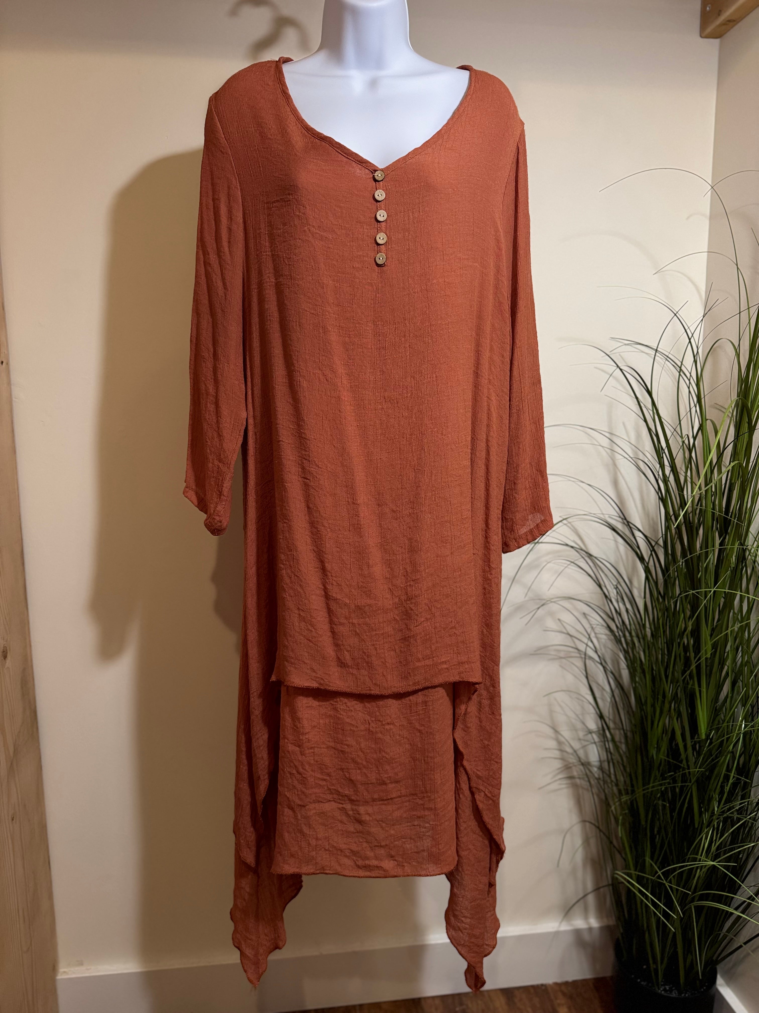 Light Flowy Asymmetrical Dress- Natural Buttons