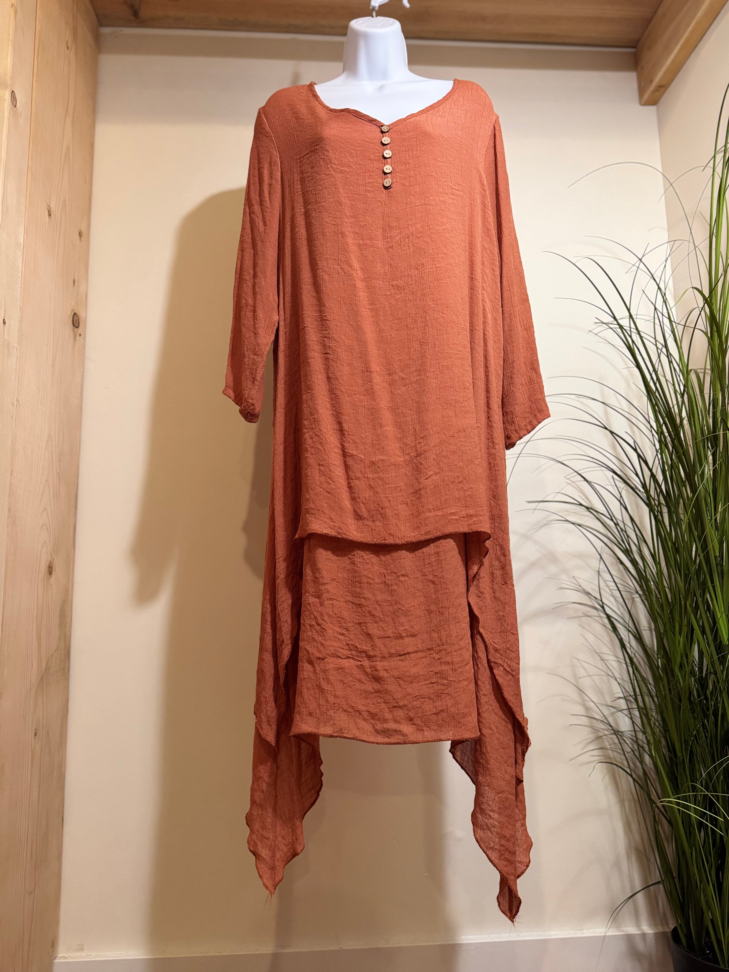 Light Flowy Asymmetrical Dress- Natural Buttons