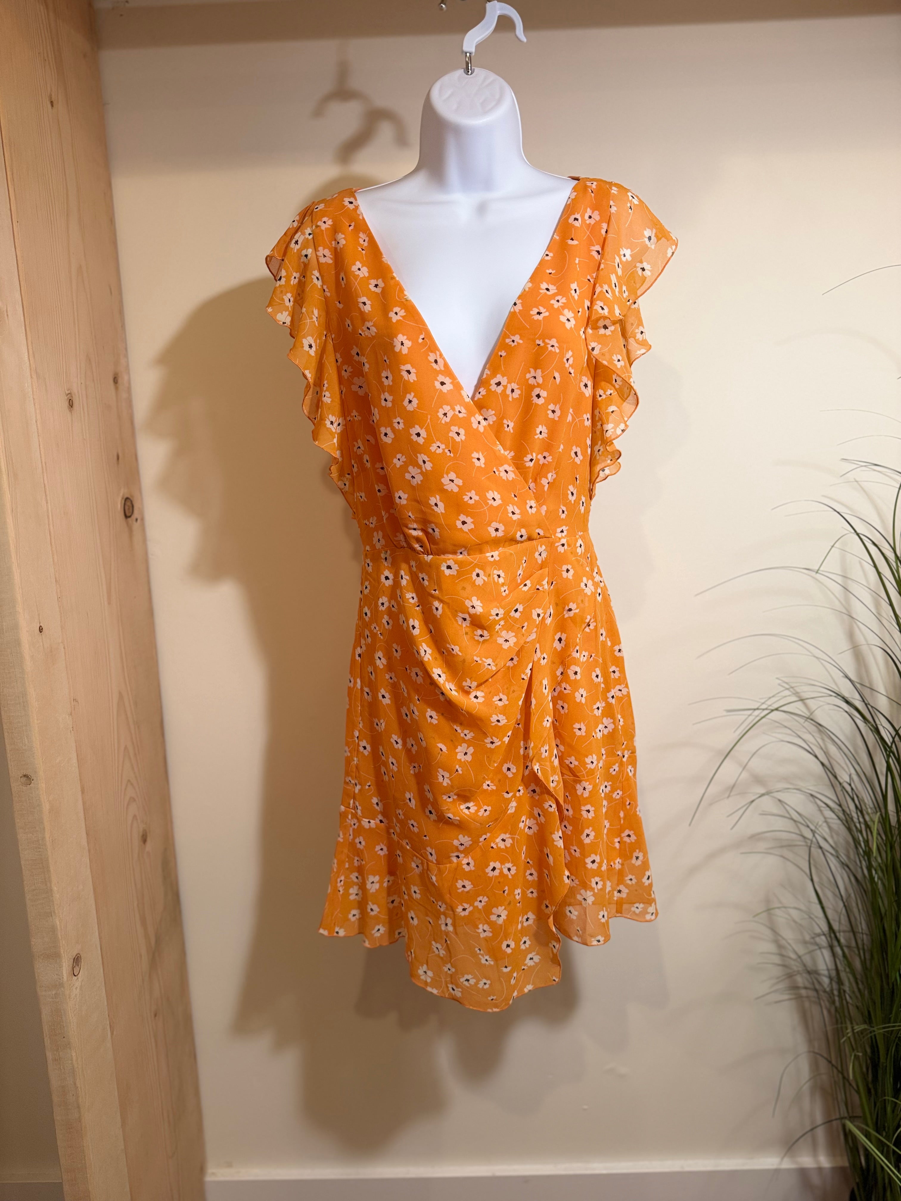 MNG Basics Orange Floral Dress- Size 4