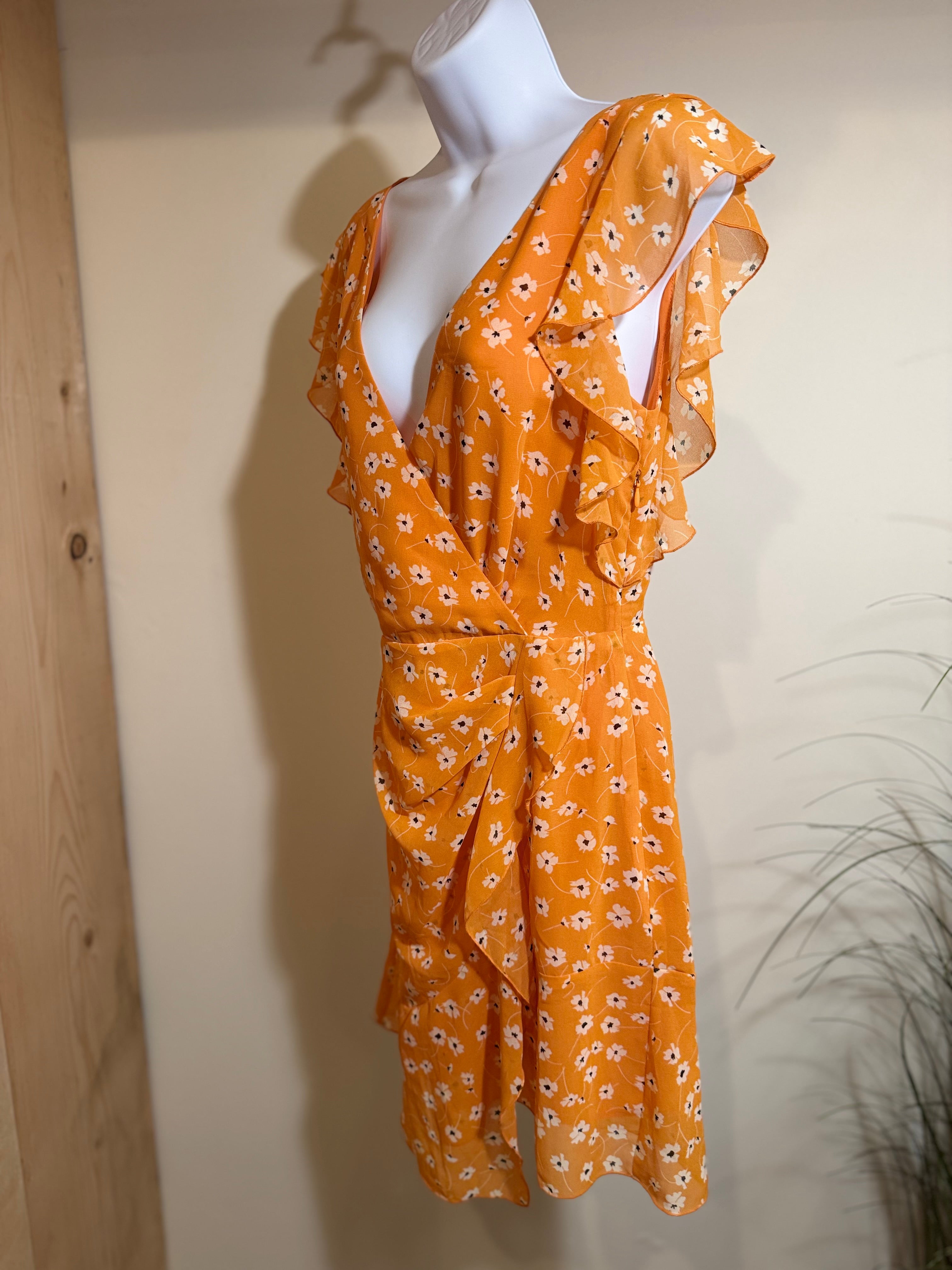 MNG Basics Orange Floral Dress- Size 4