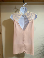 Sleeveless Crochet Lace Blouse- Pink