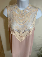 Sleeveless Crochet Lace Blouse- Pink
