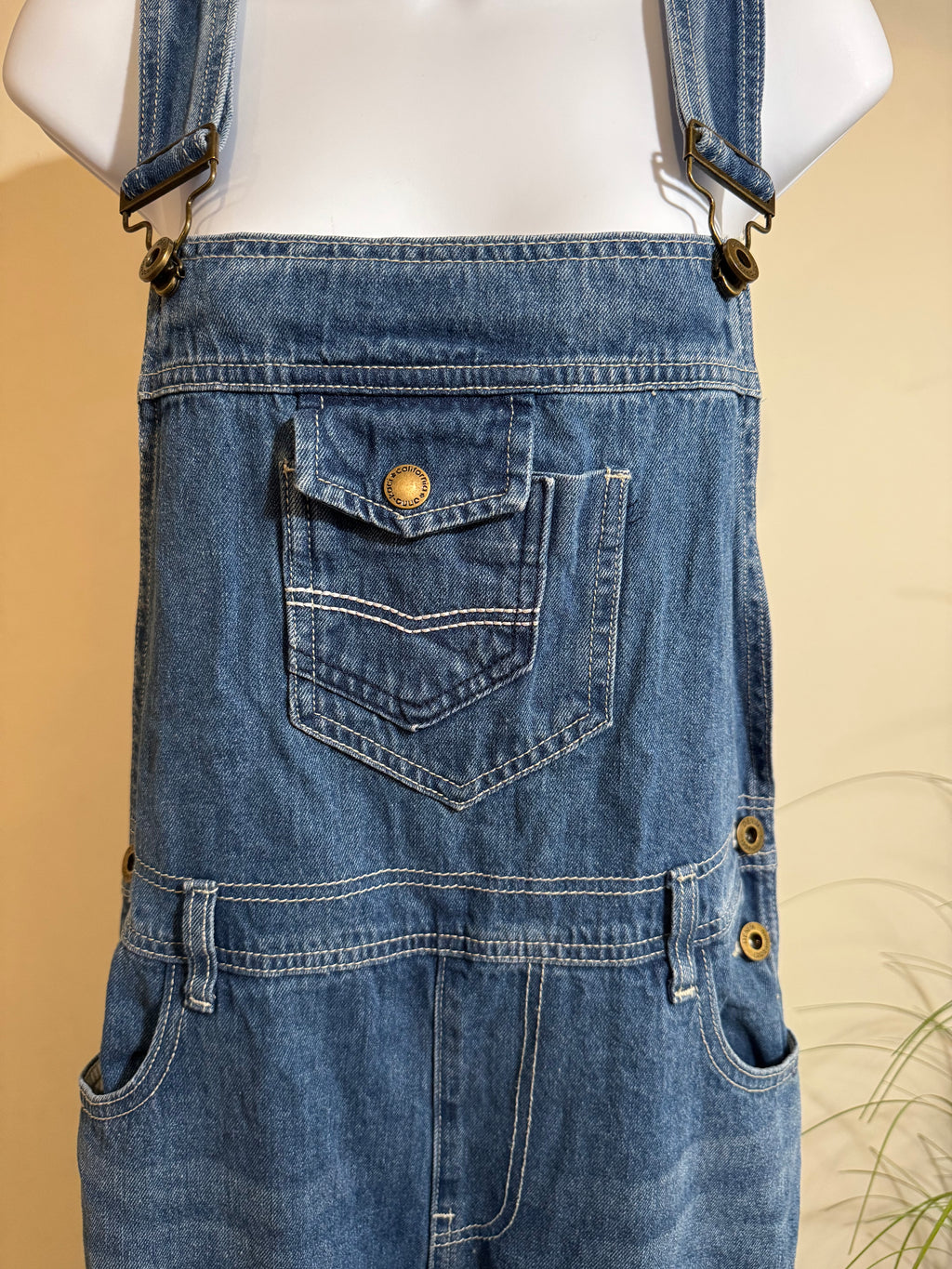 Anna-Kaci Straight Leg Denim Overalls With Pocket Bib