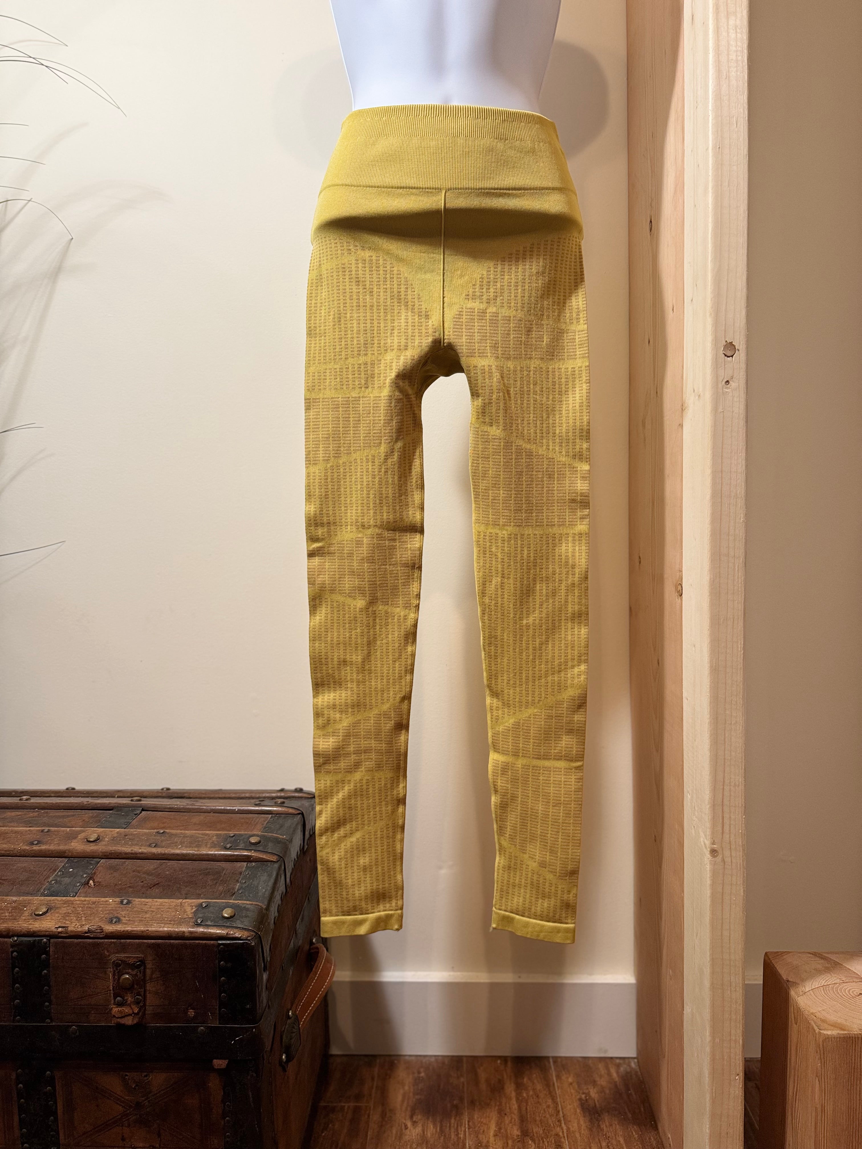 Fabletics Ribbed Leggings- Yellow with Beige Design