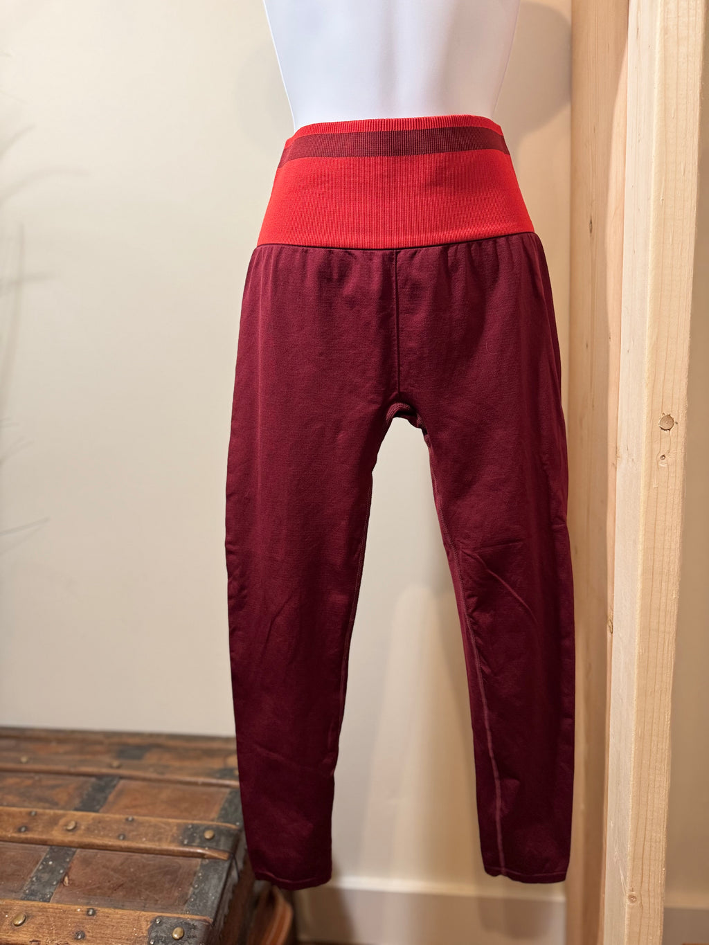 Burgundy Smooth Leggings- Ribbed Coordinating High Waist Band