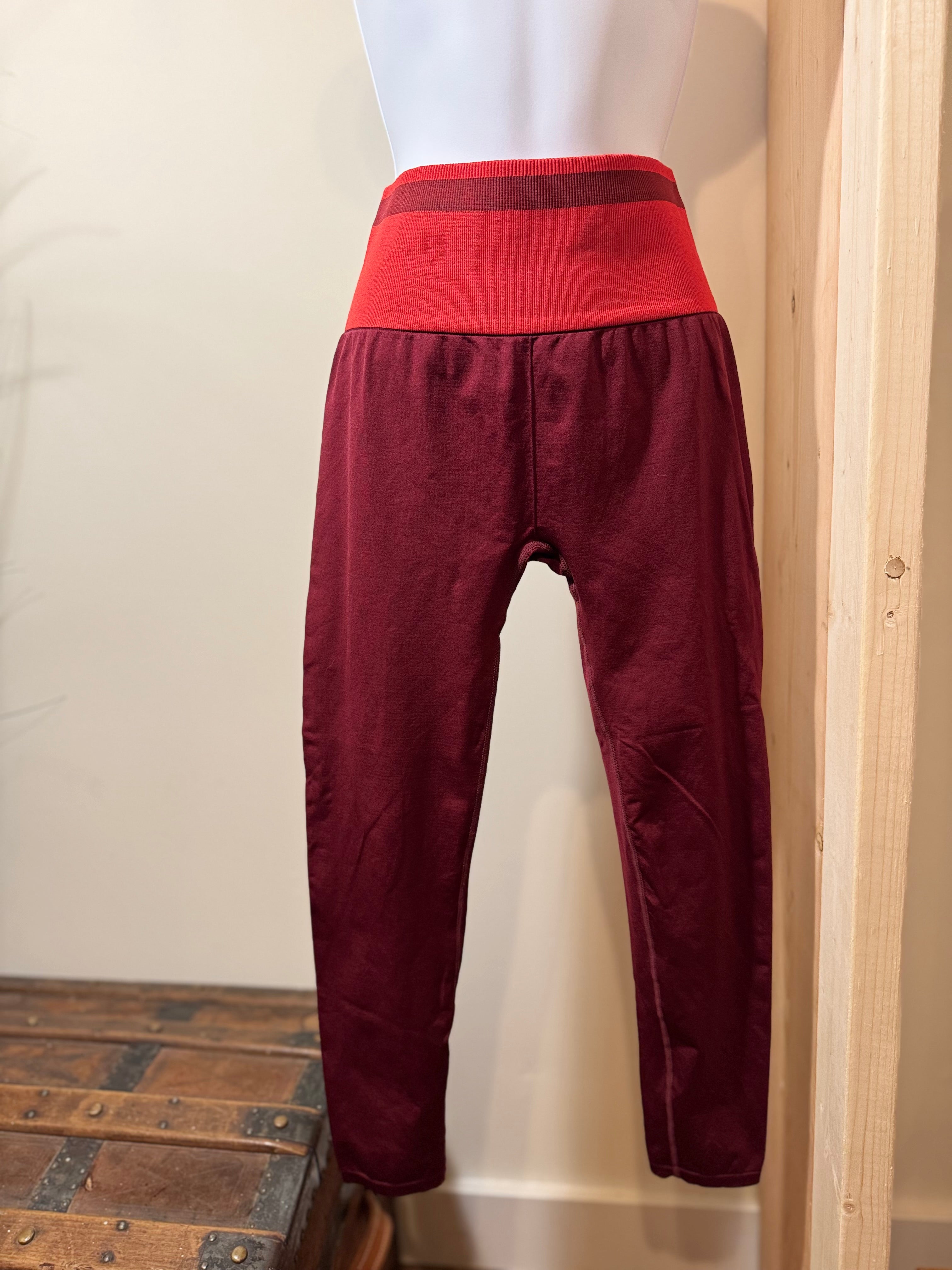 Burgundy Smooth Leggings- Ribbed Coordinating High Waist Band