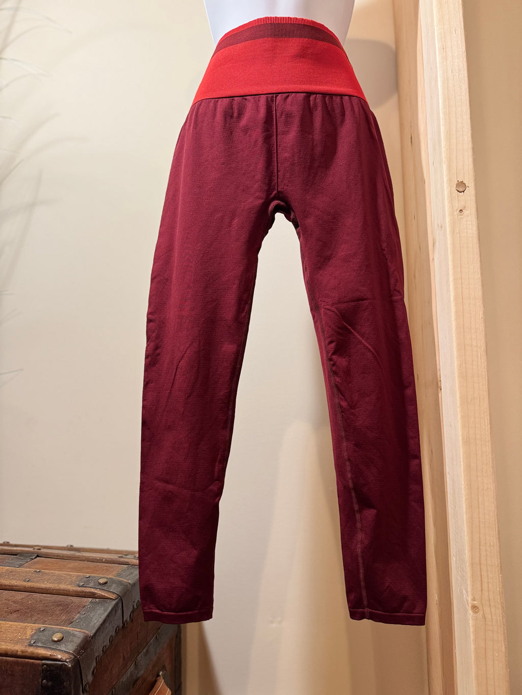 Burgundy Smooth Leggings- Ribbed Coordinating High Waist Band