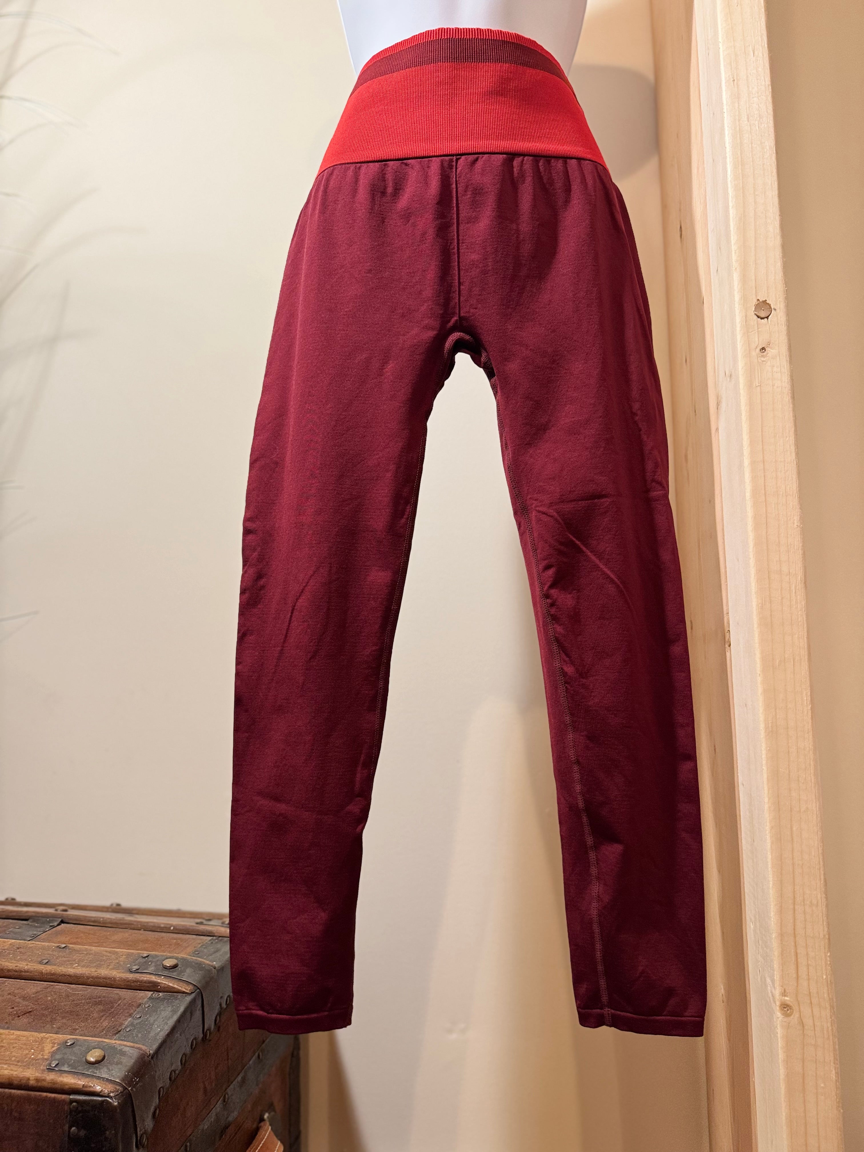 Burgundy Smooth Leggings- Ribbed Coordinating High Waist Band