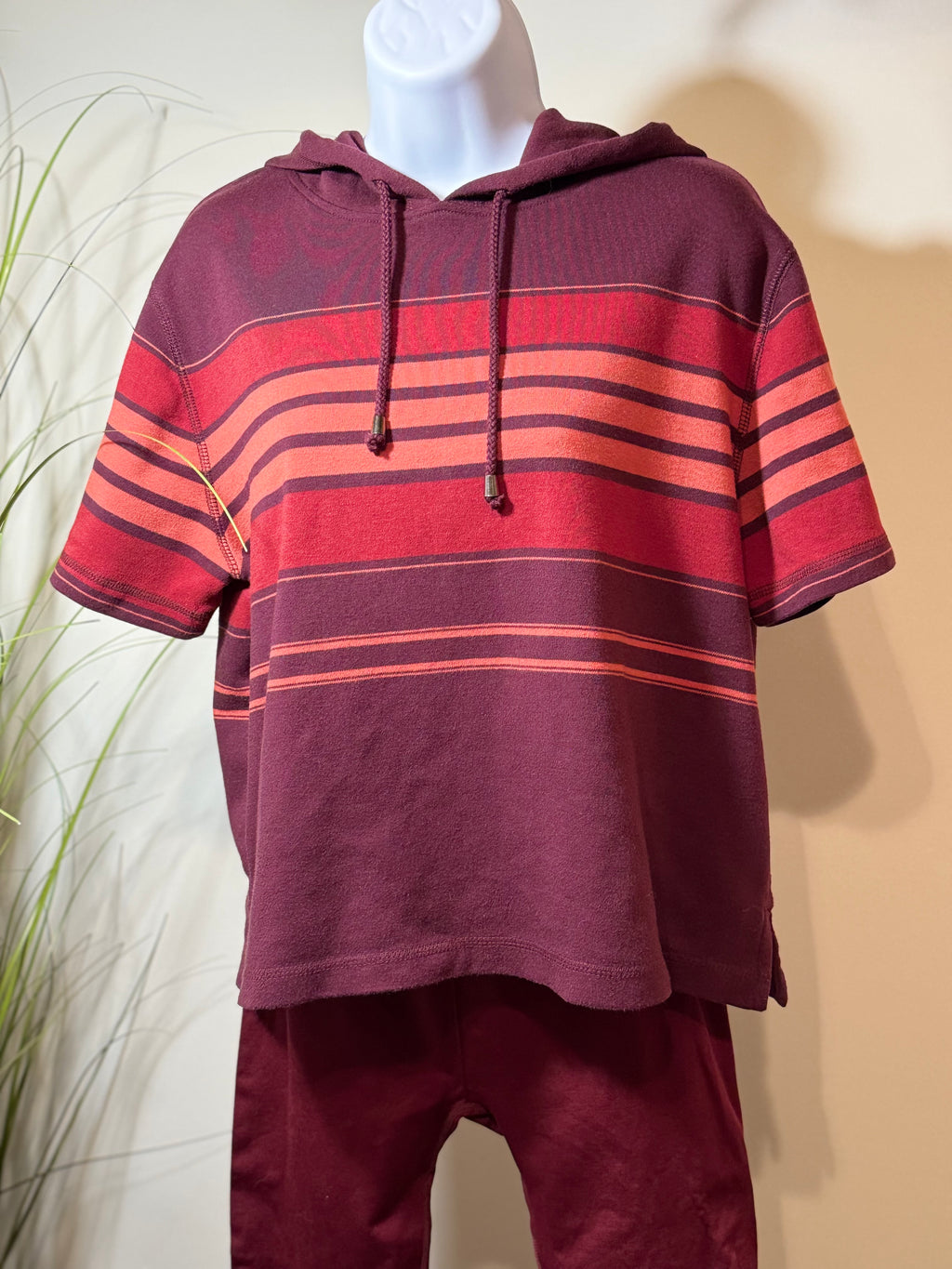 Burgundy Smooth Leggings- Ribbed Coordinating High Waist Band