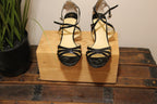 Size 8.5 Ivanka Trump Patent 2 Inch Strappy Open Toed Pumps