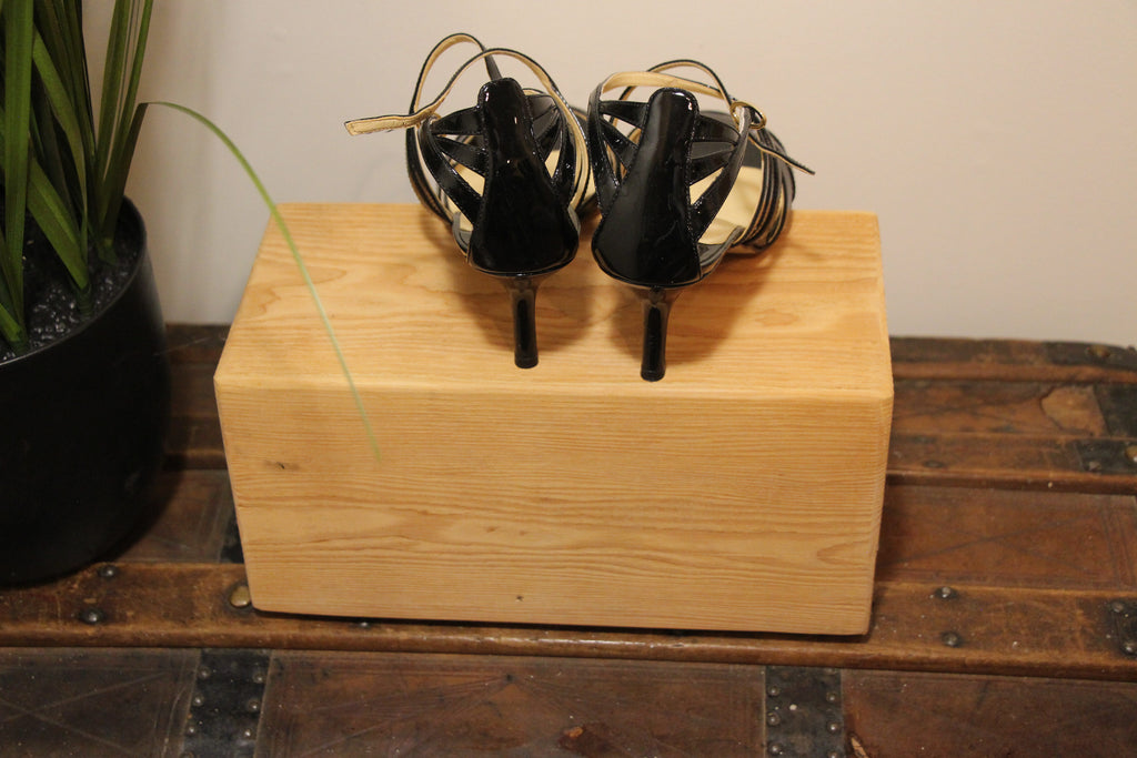 Size 8.5 Ivanka Trump Patent 2 Inch Strappy Open Toed Pumps