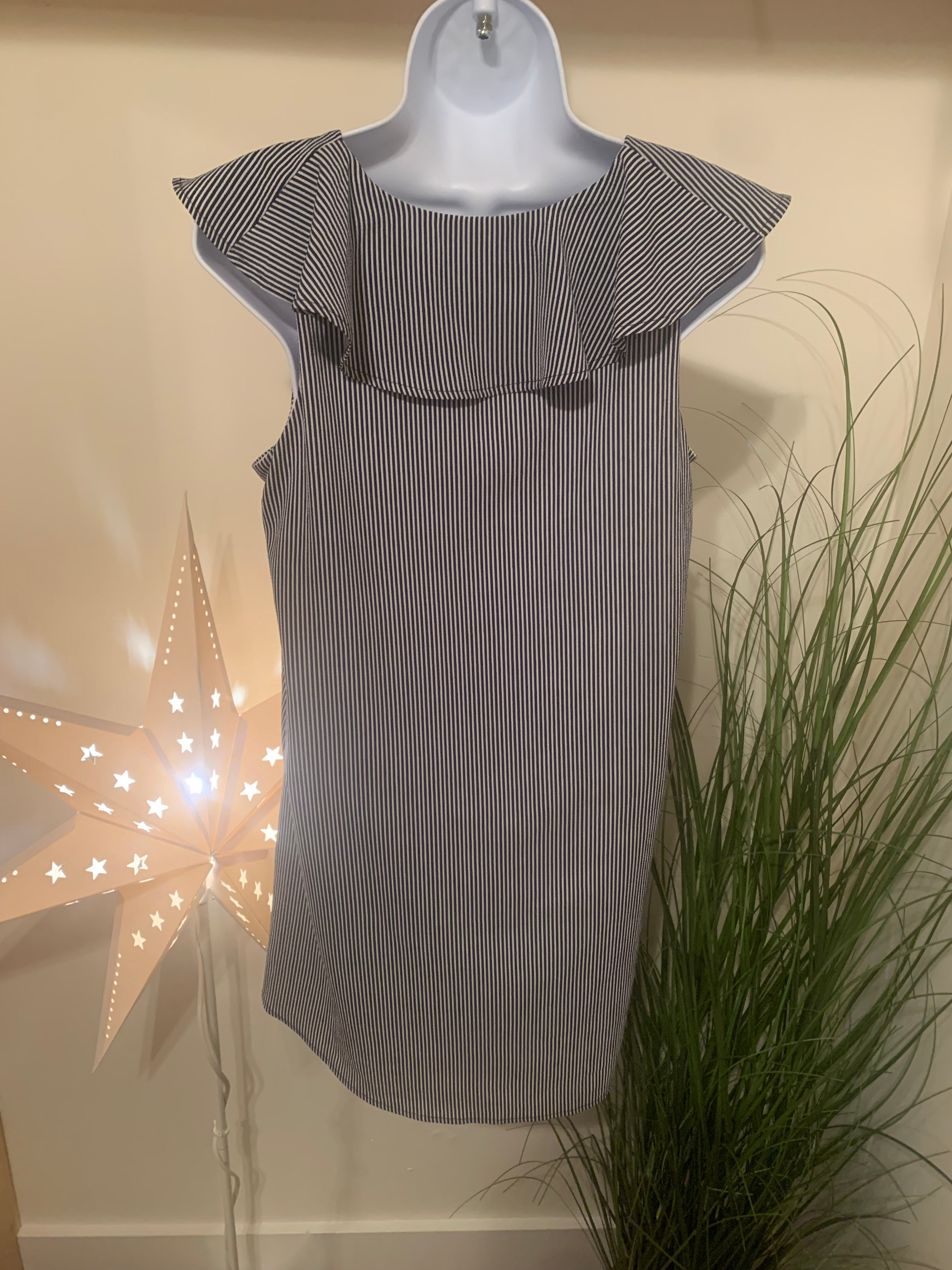 COLOR THREAD STRIPED RUFFLE COLLAR DRESS - Consigned with VARDO Vintage & Valuables vvvardo.ca